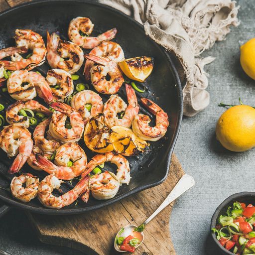 Char-Grilled Tiger Prawns with Cherry Tomato and Green Chilli Salsa