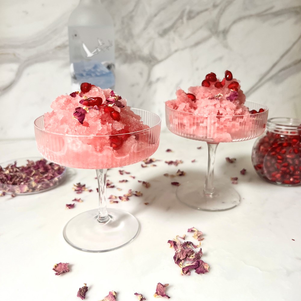 Pomegranate and violet granita cocktail